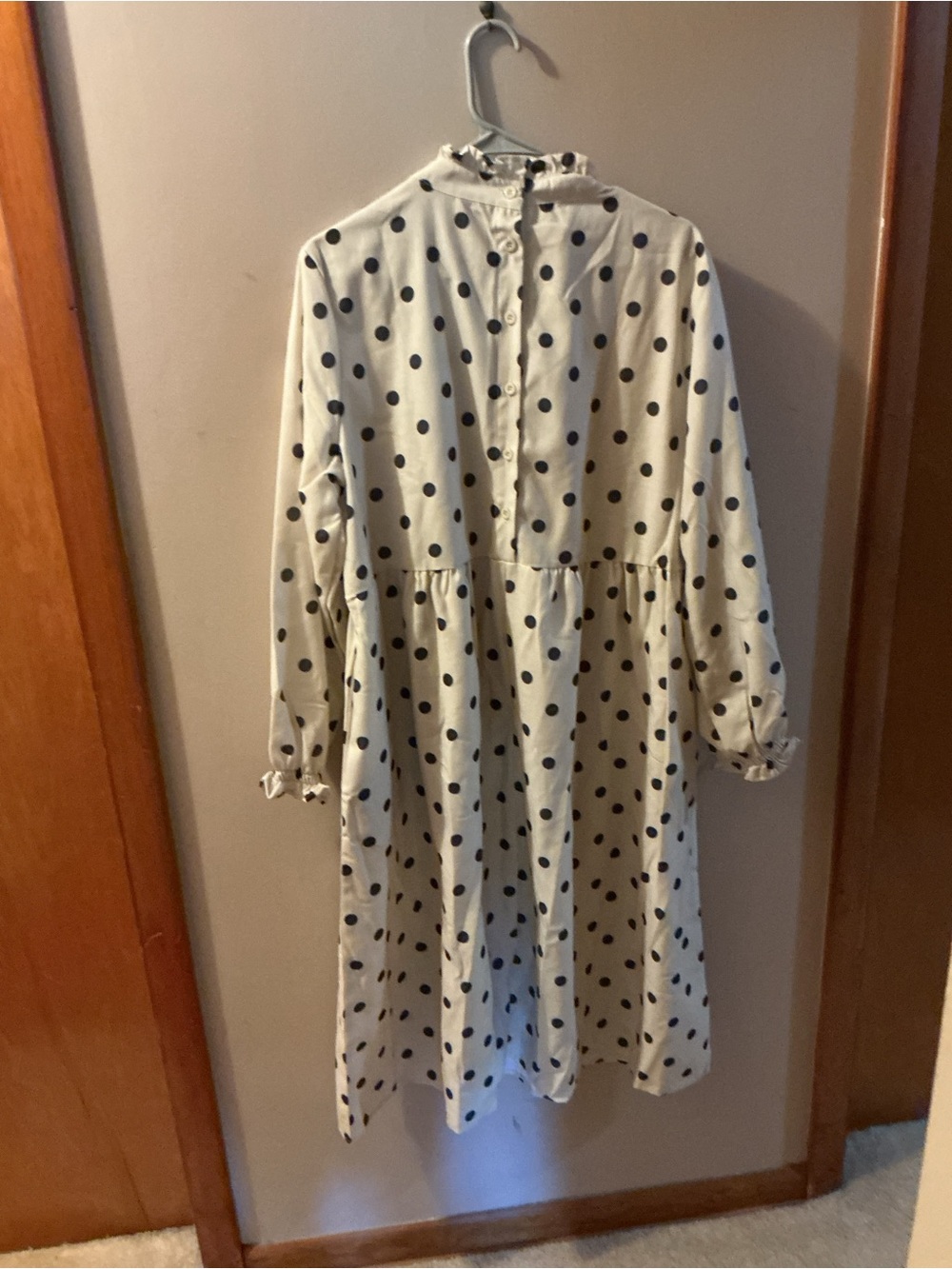 Cream Polka Dot Midi Dress with Button-Back